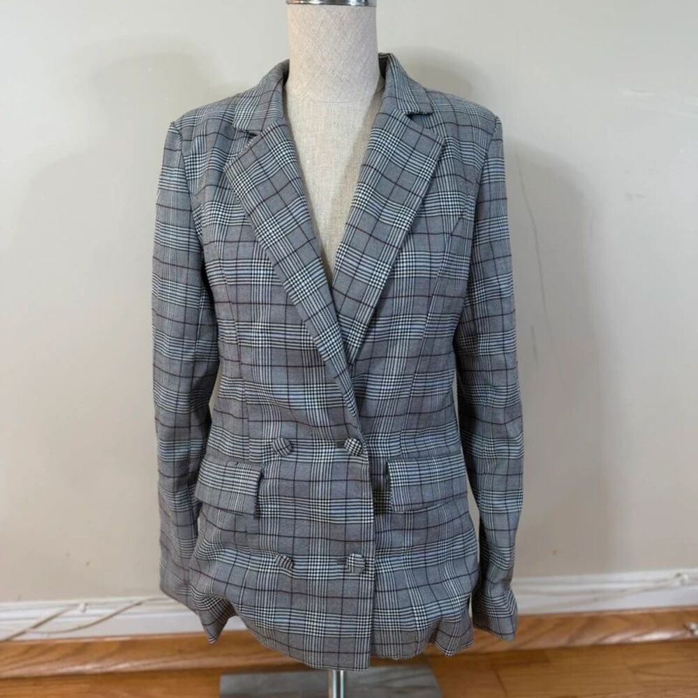 Majorelle Rhea Blazer Jacket Pewter Gray XS Plaid Office Double Breasted Padded